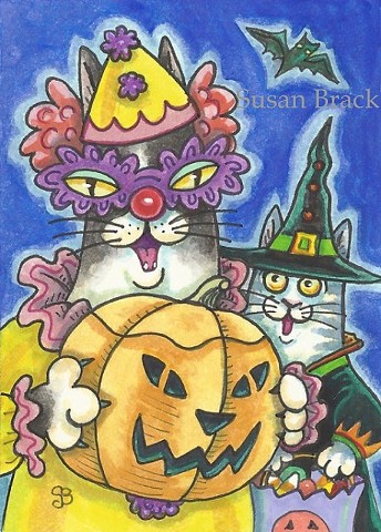 Hiss N Fitz Cat Halloween Clown Costume Susan Brack Art Feline Humor License