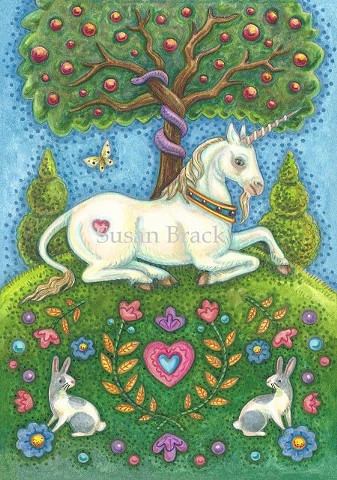 Unicorn Land Of Eden Fantasy Horse Medieval Susan Brack Original Art Artist Licensing
