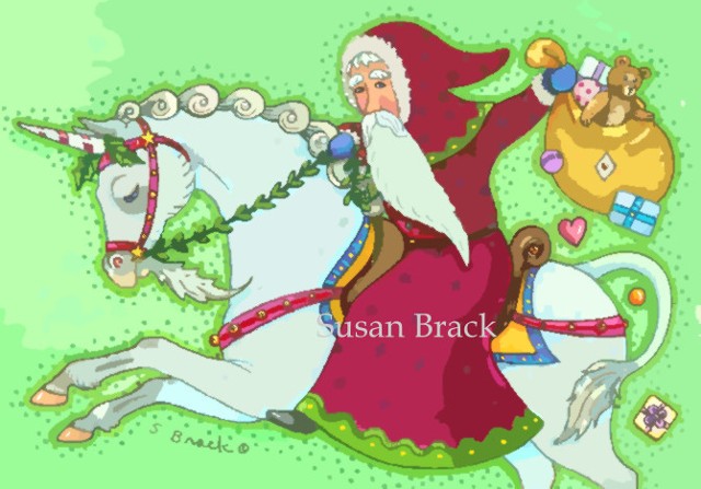 Christmas Unicorn Santa Belsnickle St. Nick Holiday Horse Susan Brack Folk Art EBSQ
