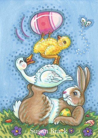 Easter Egg Bunny Rabbit Hare Duck Chick Cartoon Humor Susan Brack Art License