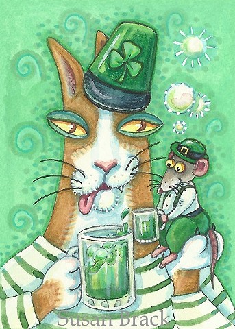 Hiss N Fitz Irish Cat Mouse Rat St. Patricks Day Green Beer Susan Brack Art License