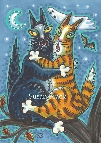 Hiss N' Fitz Cat Kittens Scaredy Cats Spooky Ghost  Susan Brack Art Illustration Feline EBSQ Humor