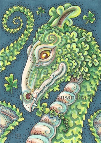 Irish Shamrock Dragon St. Patricks Day Susan Brack Fantasy Art Illustration ACEO EBSQ