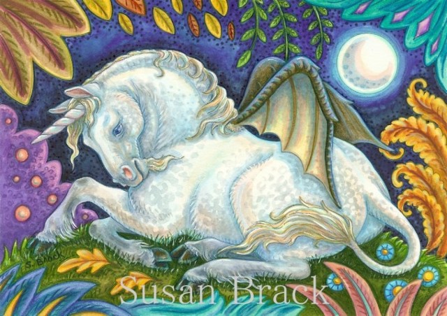 Goth Gothic Medieval Bat Winged Horse Unicorn Fantasy Susan Brack Art License
