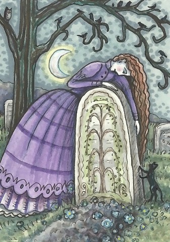 Cemetery Mourning Widow Woman Wife grave Goth Gothic Susan Brack Art Illustration