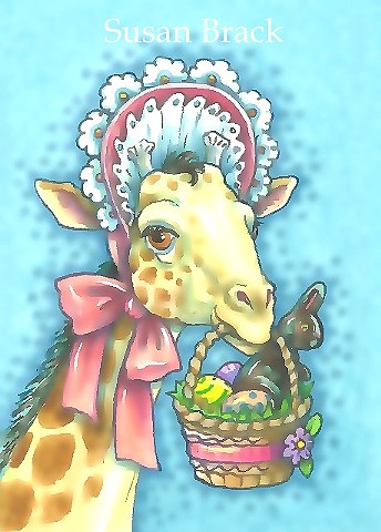 Easter Egg Basket Giraffe In Bonnet Holiday Whimsy Susan Brack Art
