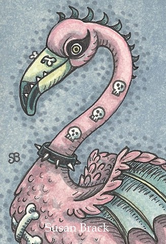 Pink Flamingo Goth Gothic Bird Punk Rock Susan Brack Art Illustration License