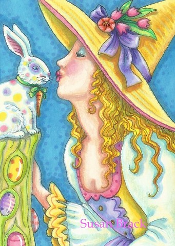 Easter Bunny Spring Witch Maiden Girl Eggs Magic Susan Brack Whimsical Art Licensing