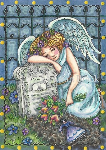 Cemetery Mourning Weeping Angel Child's Grave Susan Brack Art Religious EBSQ Religious