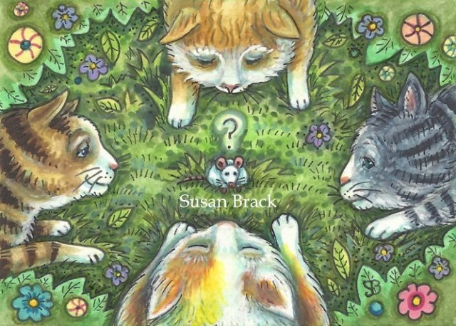 Cats Felines Kittens Mouse Mouser Rat Illustration Susan Brack Art License Humor