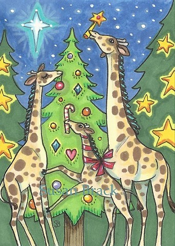 Trimming Christmas Tree Giraffes Toys Holiday Susan Brack Folk Art EBSQ