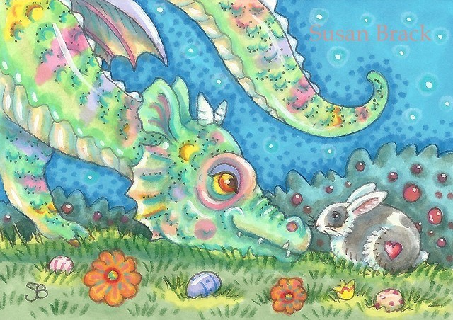 Easter Bunny Baby Rainbow Dragon Eggs Fantasy Susan Brack Whimsical Art Licensing
