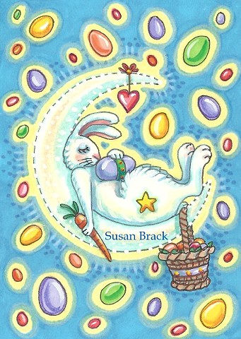 Easter Bunny Rabbit Hare Jelly Beans Moon Cartoon Humor Susan Brack Art License