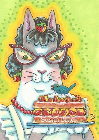 Hiss N' Fitz Lady Cat Strawberry Shortcake Susan Brack Art Feline Humor License EBSQ