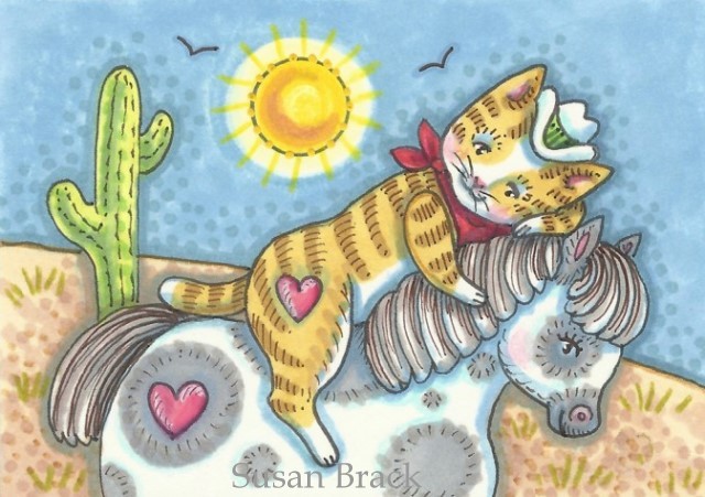 Cats Felines Kittens Cowboy Pony Horse Western Cartoon Susan Brack Art Illustration License