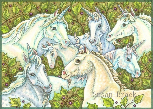 Wild Unicorn Herd Medieval Horse Fantasy Susan Brack Original Art Illustration License