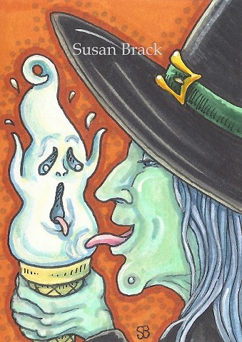 Halloween Witch Ice Cream Cone Susan Brack Art Illustration ACEO EHAG EBSQ