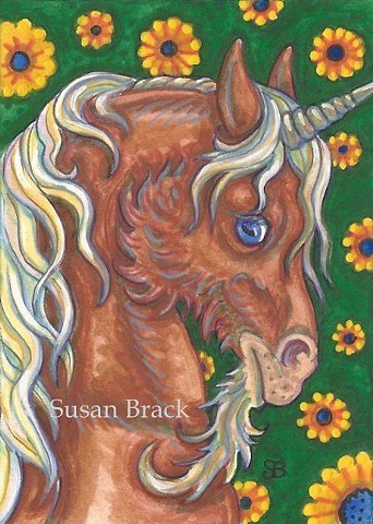 Unicorn Red Stallion Medieval Horse Portrait Fantasy Susan Brack Art Artist Licensing