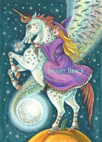 Halloween Susan Brack Folk Art Fantasy Witch Unicorn