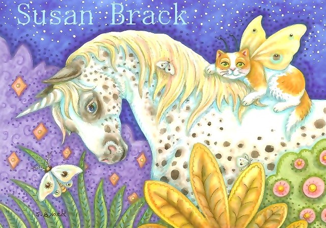 Appaloosa Unicorn Horse Pony Cat Fairy Secret Garden Fantasy Susan Brack Folk Art