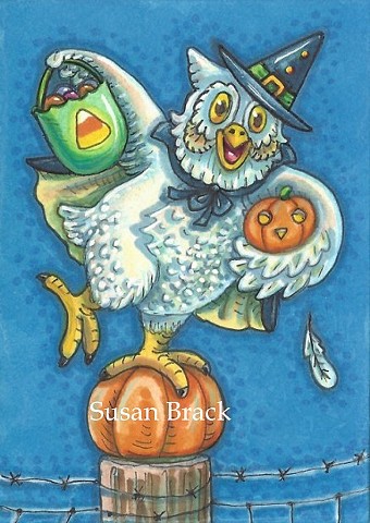Witch Owl Costume Halloween Trick Or Treat Bird Susan Brack Holiday Art Illustration
