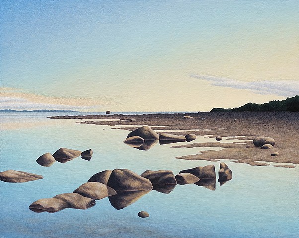 Realistic landscape beach rocks acrylic painting Terry Nelson