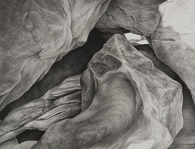 Charcoal drawing of sandstone rock on Puget Sound coast