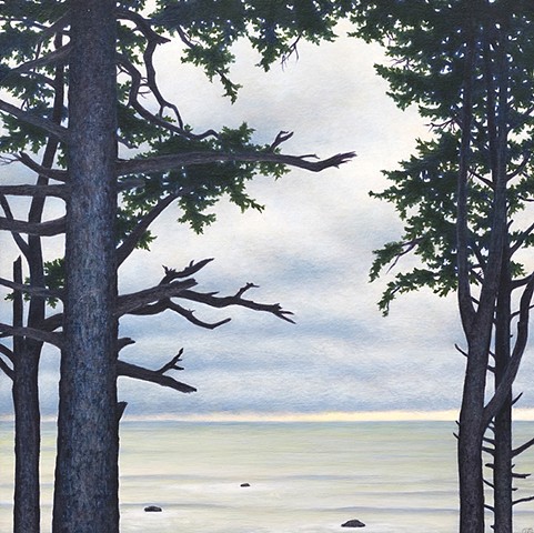 Realistic landscape trees ocean acrylic painting Terry Nelson