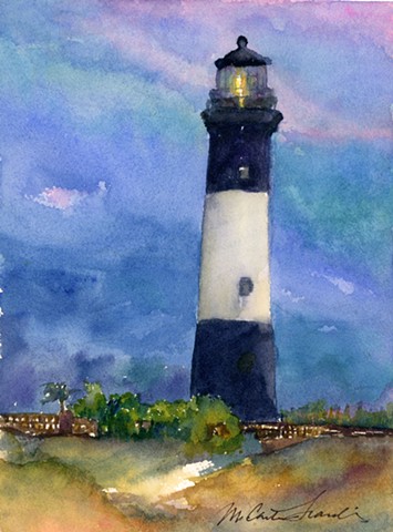 watercolor painting of Tybee Island Lighthouse, near Savannah, Georgia by M Christine Landis