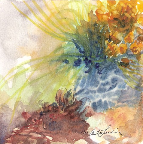 watercolor painting of abstracted birthday flower bouquet by M Christine Landis