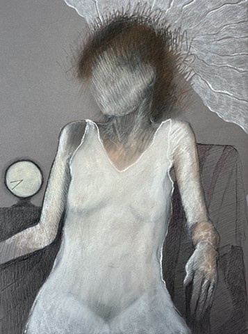 Pastel of a ghostly figure.