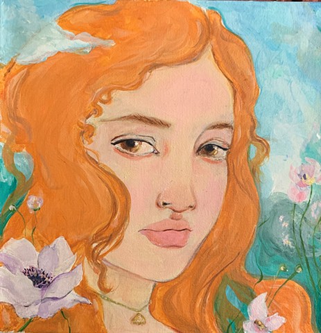 acrylic painting girl portrait witch flowers canvas painting venus canvas