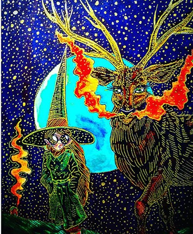 Moors Witch and Scottish Red Stag Familiar