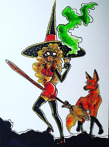 Leggy Hipster Witch and Maned Wolf Familiar