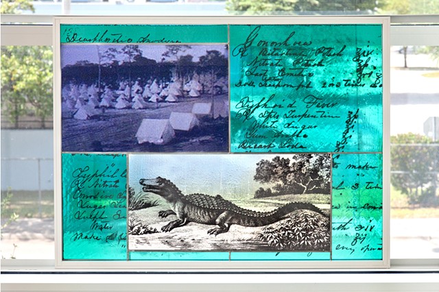 Background of prescriptions for typhoid fever, syphilis, and gonorrhea, from a medical student’s notebook from the 1850s 

Camp Miami during Spanish American War, drawing of Alligator by William Bartram 

Photo by Robin Hill