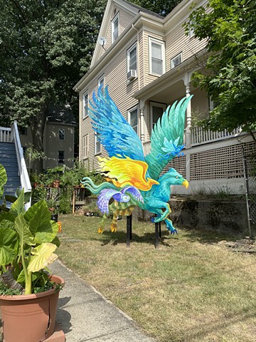 Hippogriff Installation at the corner of Powder House Terrace and Kidder St. Somerville, MA.