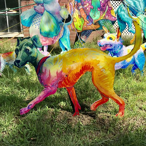 Whippet, an Addison to the "Puppies are furrrrrever!" Summer 2020 Installation at the corner of Powder House Terrace and Kidder St. Somerville, MA.