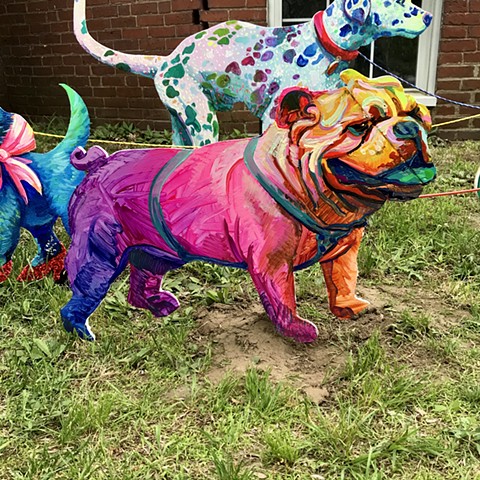 American Bulldog, an Addison to the "Puppies are furrrrrever!" Summer 2020 Installation at the corner of Powder House Terrace and Kidder St. Somerville, MA.