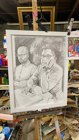 Sketch and color study preparation for glitter portrait of Ricardo and Andrew in studio 