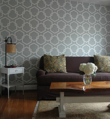 Geometric hand-painted living room wall
