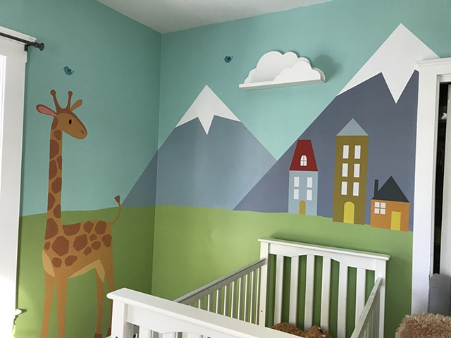 Flat Illustration Giraffe & Landscape