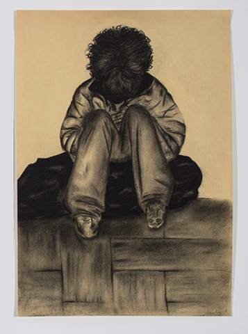 Homeless #6: Homeless drawing (series 1) explores the social condition of homelessness and poverty in the 21st century. Pencil, charcoal, and realistic techniques are used.