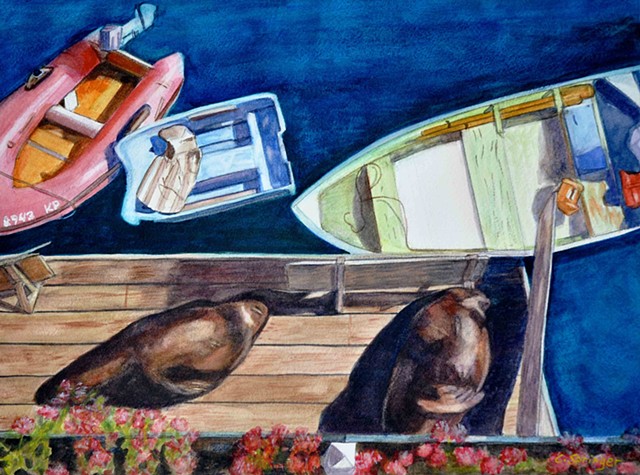sea lions, Monterey, California, boats