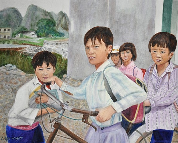 Vietnamese, children, school children, bicycle