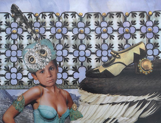 M.M. Dupay M. M. Dupay Louise Bourgeois eyes owl corset Egyptian feathers gold balls purple sky brooch fence border grate gate collage shoes figurative transexual Icarus art feminist Marcelle Dupay landscape