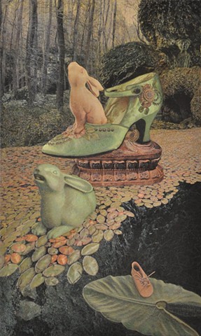 M.M. Dupay collage rabbits lily pads shoes feminist art  Marcelle Dupay What's the Frequency magic realism surrealism