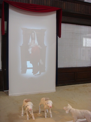 Like Lambs, detail of Madonna & Child video projection.