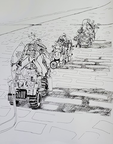 Parade Floats on Route Drawing