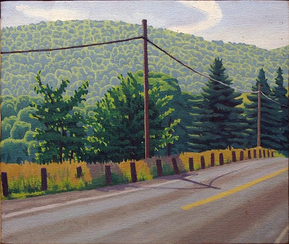 Oil painting of classic country roadside by Wayne Morris