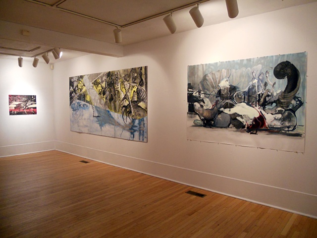 Installation Shot of "RedRing," "FL Icy Ring" and "Tug O'War (Medusa)" at Washington Art Association
